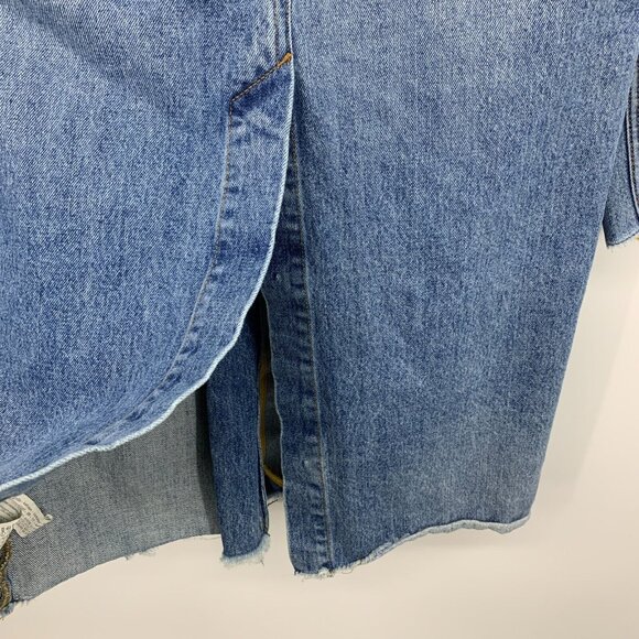 Zara Trench Coat Blue Distressed Denim Button Snap Fray Jacket - Picture 14 of 14